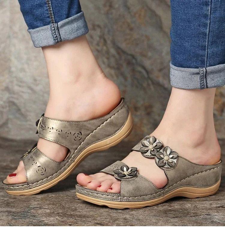 Premium Handicraft Open Toe Charming Fancy Flower Women Sandals-xinru