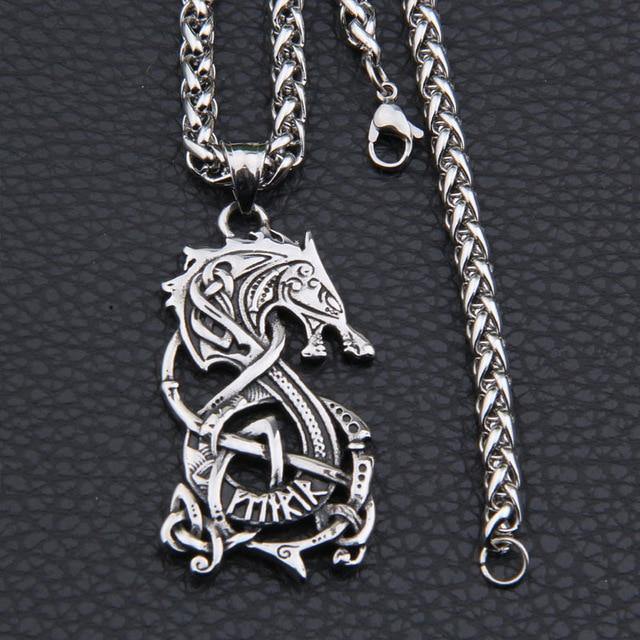 Man Silver Fenrir Viking Wolf Necklace-xinru