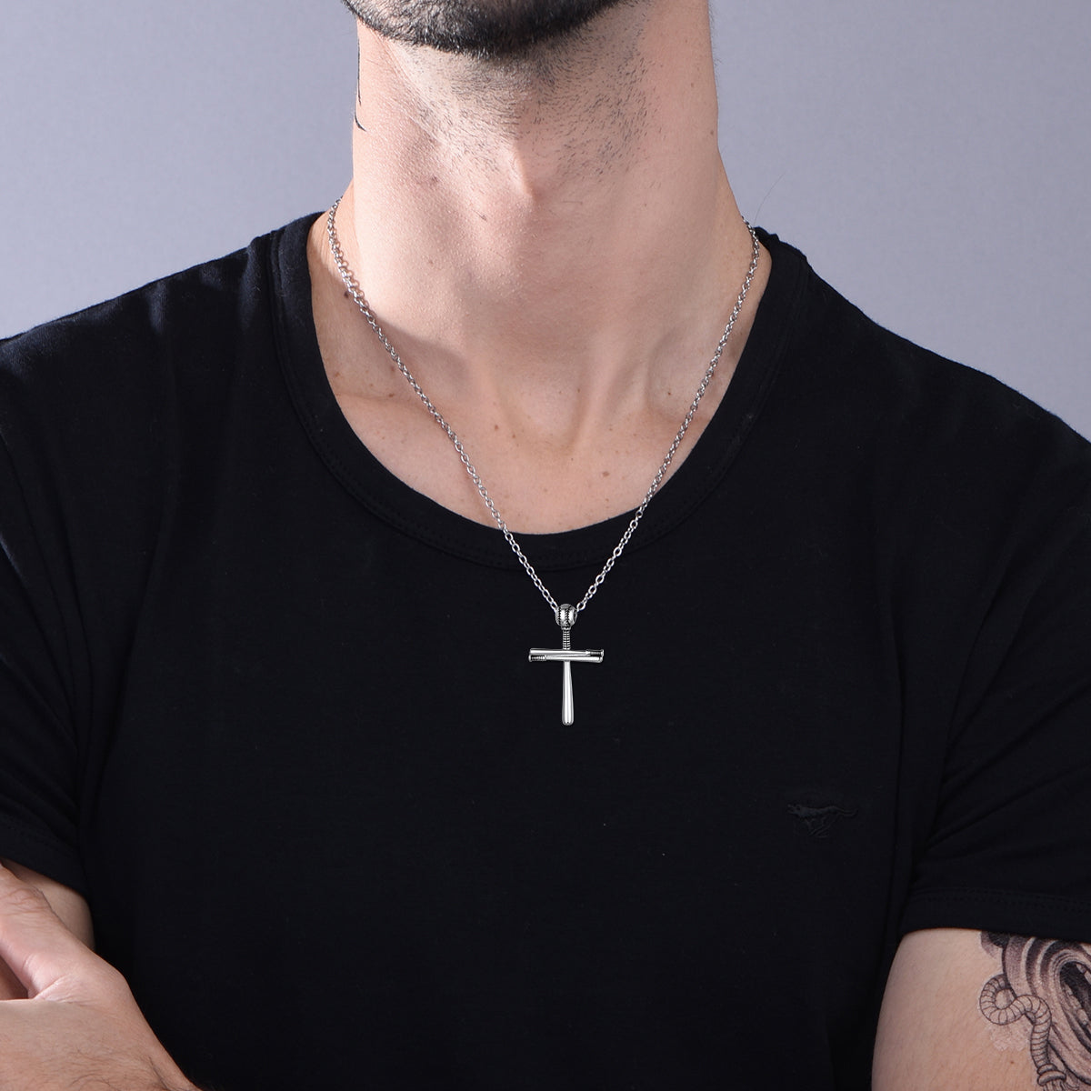 Sterling Silver Baseball Bat Cross Necklace Pendant-xinru