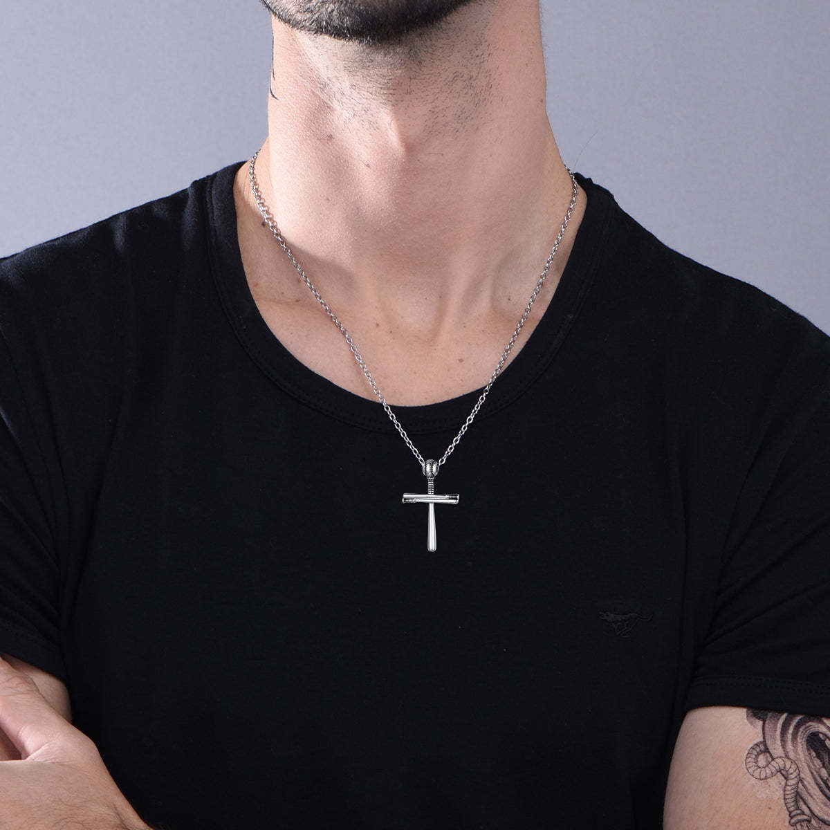 Sterling Silver Baseball Bat Cross Necklace Pendant-xinru