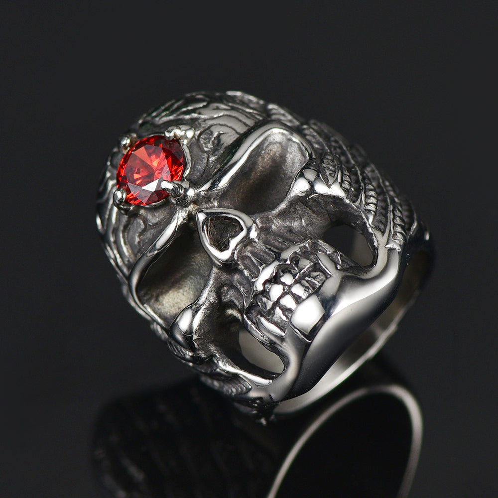 Gothic Skull Ring With Red Gem Forehead For Men-xinru