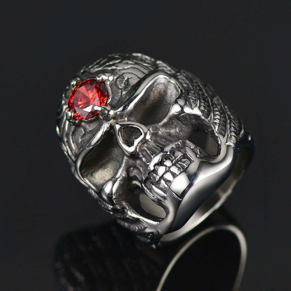 Gothic Skull Ring With Red Gem Forehead For Men-xinru