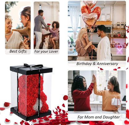 Mother's Day Gift Artificial Rose Teddy Bear Flower Bear With Box String Lights-xinru