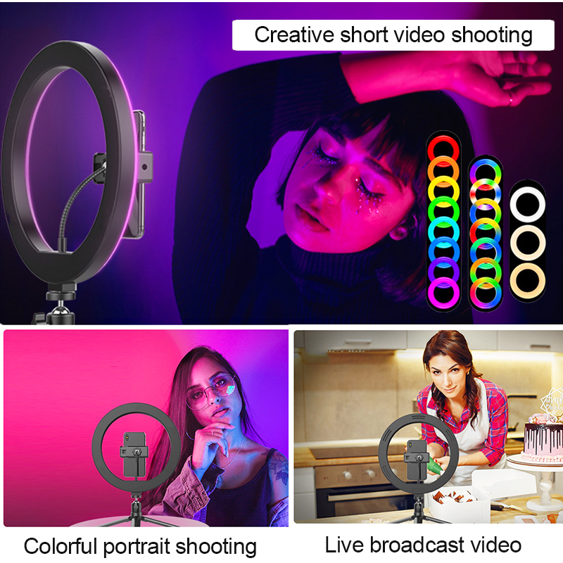 10閳?RGB Ring Light tripod LED Ring Light Selfie Ring Light with Stand RGB 26 Colors Video Light-xinru shop