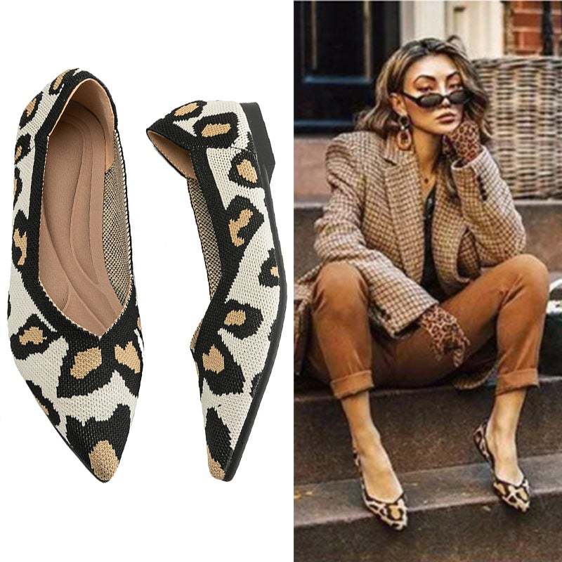 Fashion Knitted Pointed Shoes Flat Bottom Comfortable Plus Size-xinru