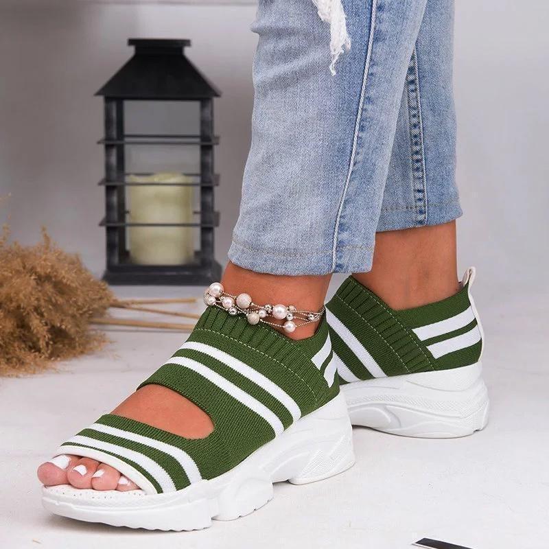 Casual Women Breathable Wedge Comfy Slip-On Open Toe Sandals Low Heel-xinru