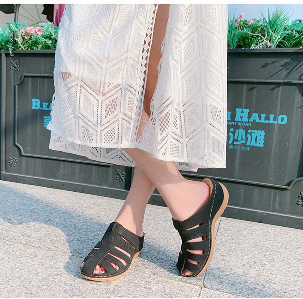 Hollow Out Closed Toe Wedges Backless Sandals-xinru