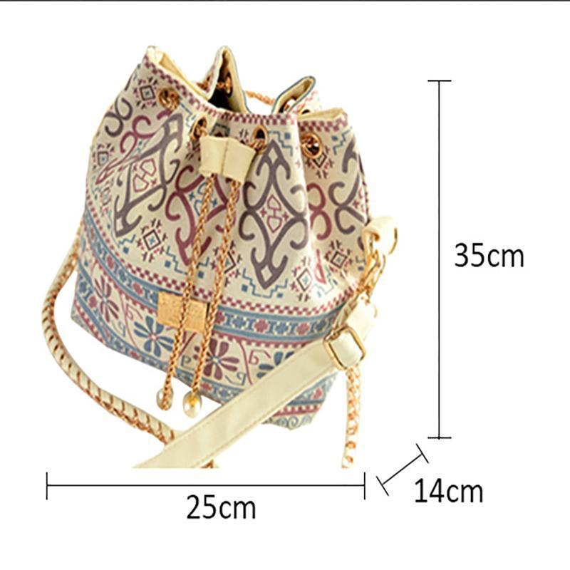 Bohemian Pastel Drawstring Body and Shoulder Bucket Bag-xinru