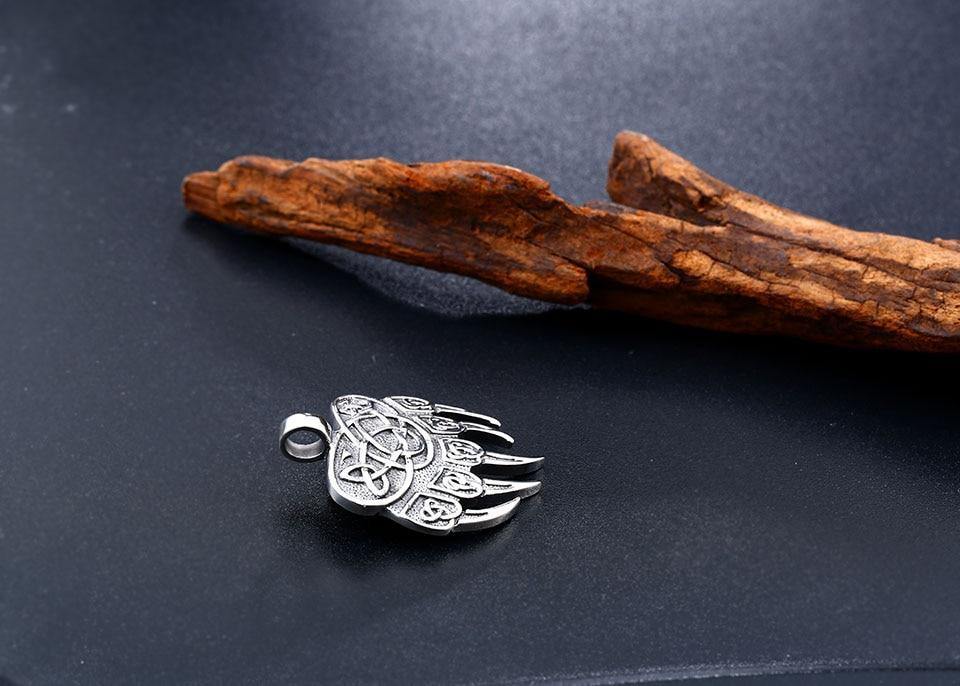 Viking Bear Paw Trinity Knot Berserker Stainless Steel Pendant Necklace-xinru