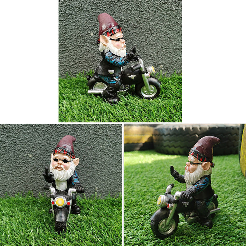 Gnome Dwarf Riding Motorcycle Garden Lawn Statue Ornament-xinru