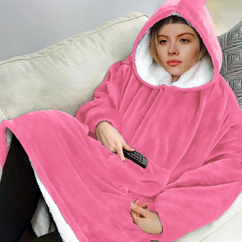 Oversized Microfiber And Sherpa Wearable Blanket Hoodie-xinru