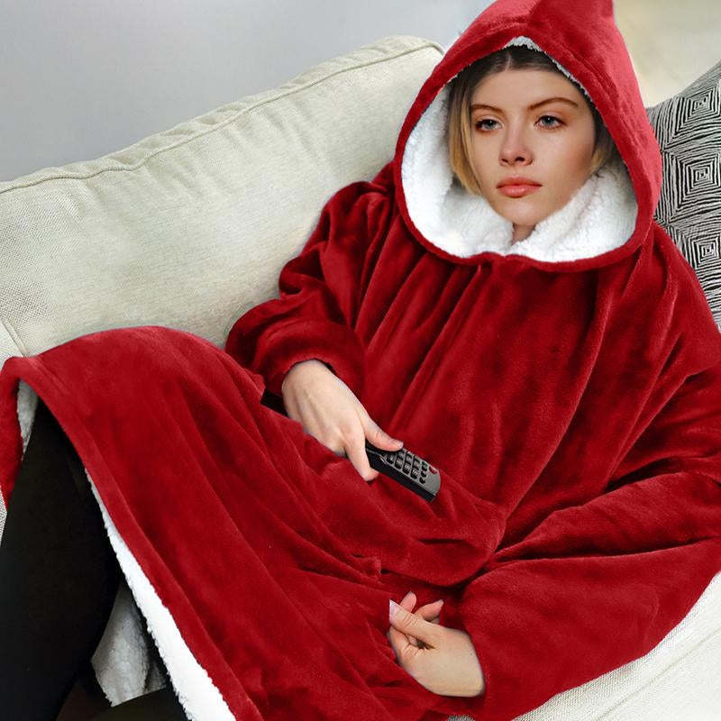 Oversized Microfiber And Sherpa Wearable Blanket Hoodie-xinru
