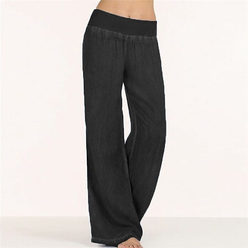 Women's High Waist Elastic Waistband Palazzo Wide Leg Yoga Pants-xinru