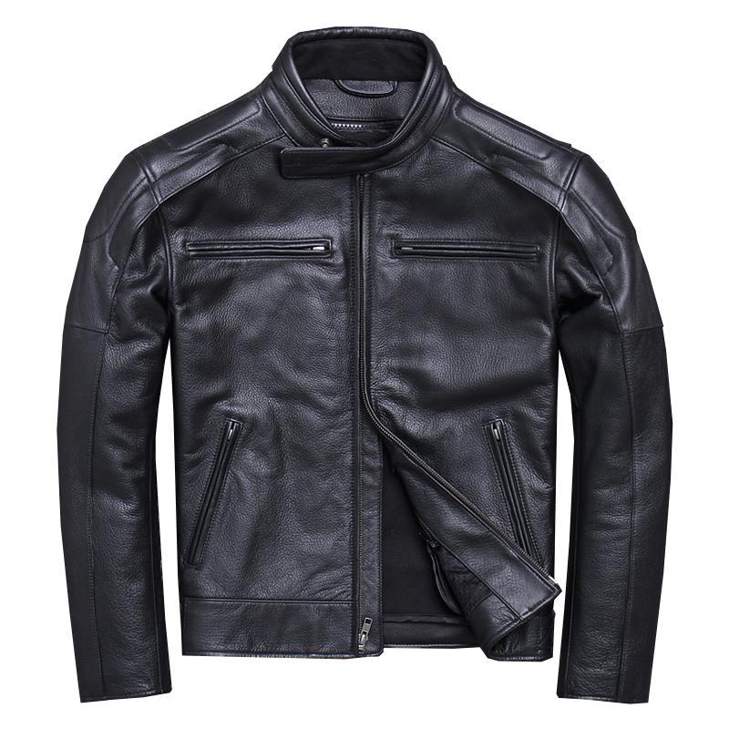 Classic Cowhide Leather Motorcycle Biker Jacket for Men-xinru shop
