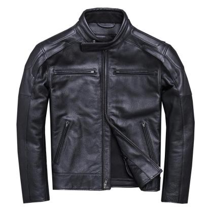 Classic Cowhide Leather Motorcycle Biker Jacket for Men-xinru shop