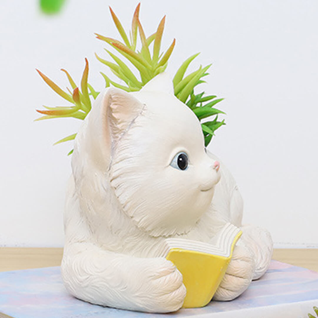 Creative Pastoral Resin Planter Succulent Flower Pot Cute Kitten Desktop Pot-xinru