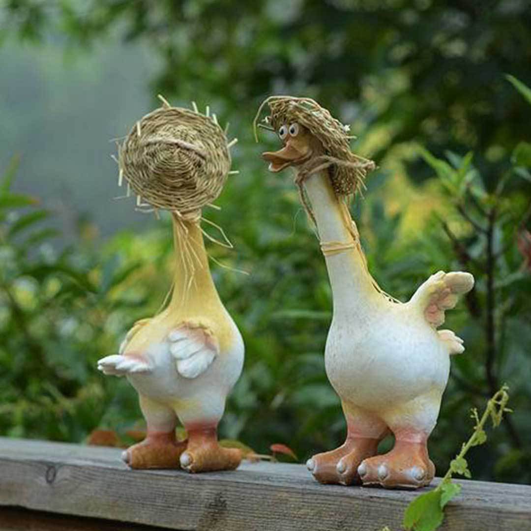 Outdoor Garden Statue Rural Couple Duck Decorations-xinru