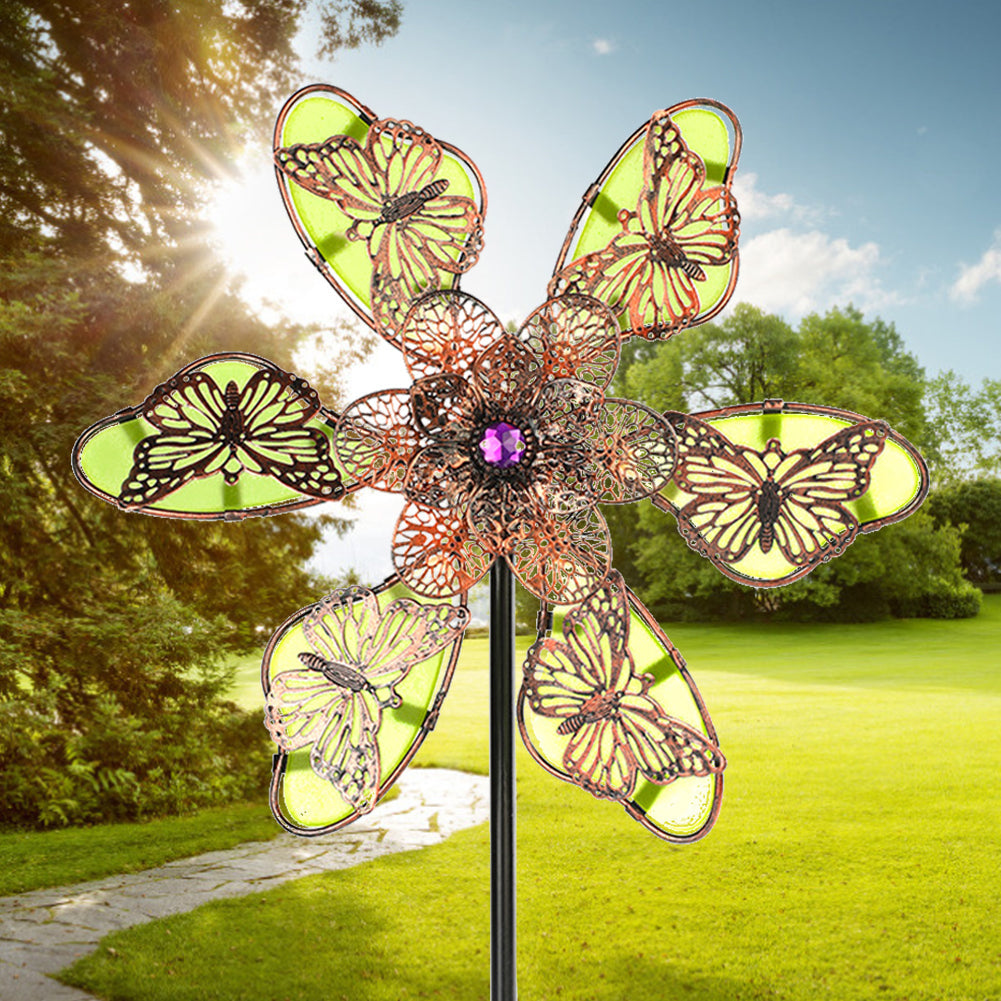 Metal Luminous Butterfly Flowers Windmill Stake-xinru