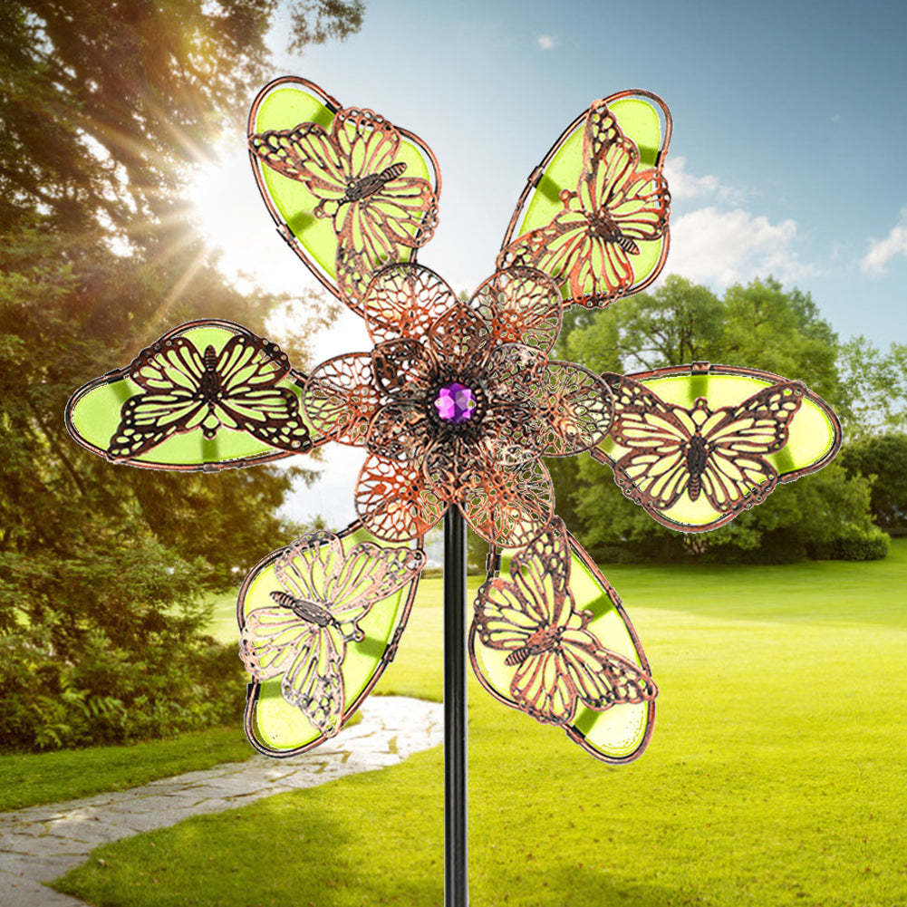 Metal Luminous Butterfly Flowers Windmill Stake-xinru