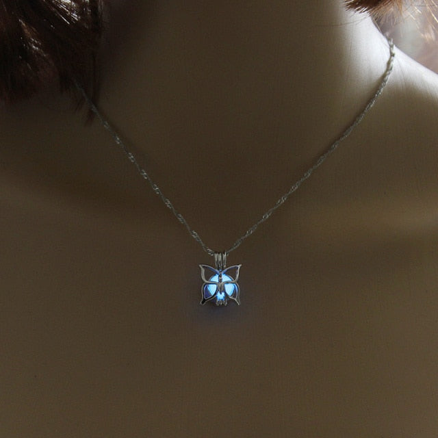 Ladies Luminous Bead Butterfly Necklace-xinru