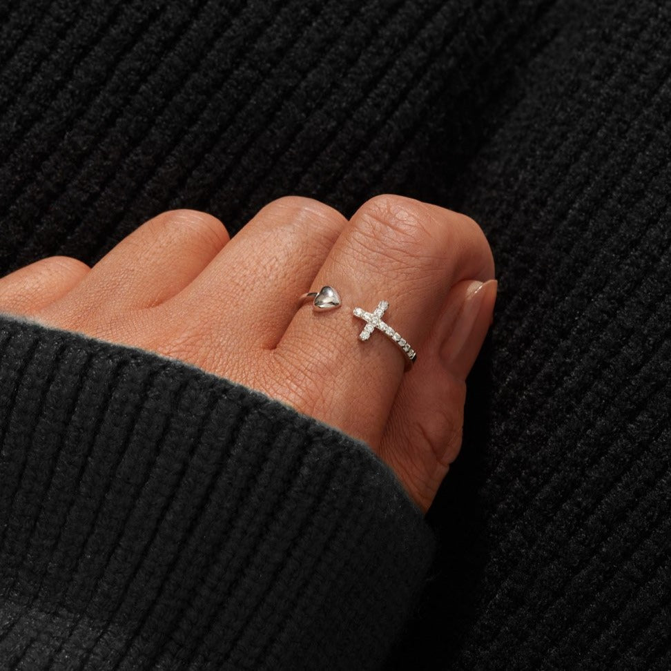 Sterling Silver Adjustable Cross Christian Religion Ladies Men Rings-xinru