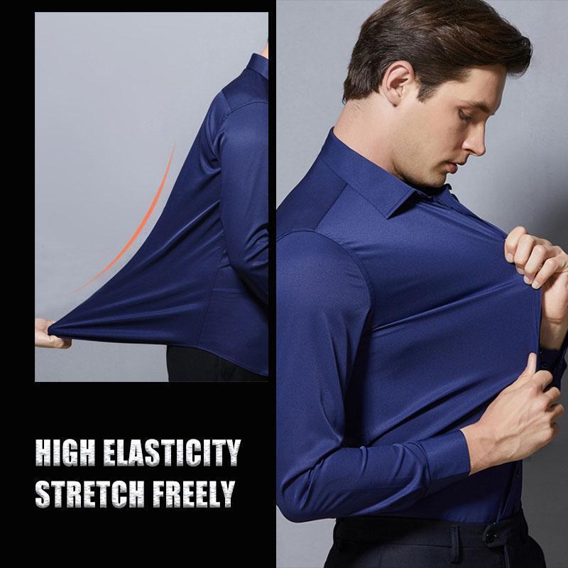 Men High Stretch Non-iron Anti-wrinkle Long Sleeve Business Standard Shirt-xinru