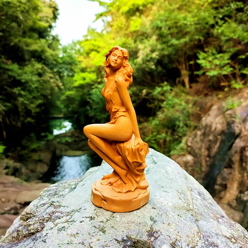 Carving Ornaments Of Boxwood Hand Carved Goddess Statue-xinru