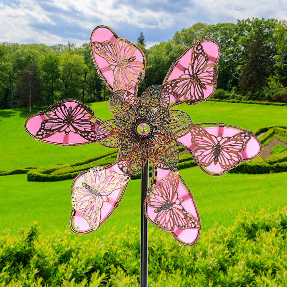 Metal Luminous Butterfly Flowers Windmill Stake-xinru