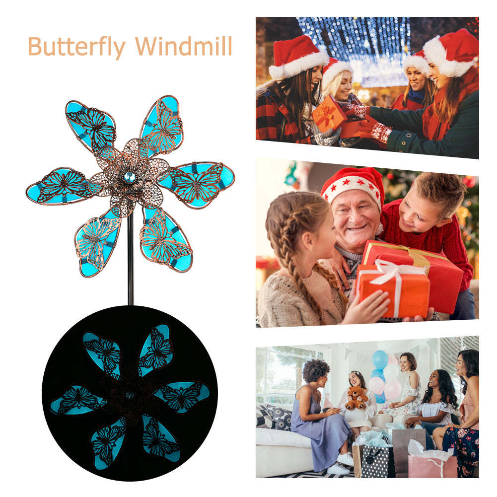 Metal Luminous Butterfly Flowers Windmill Stake-xinru
