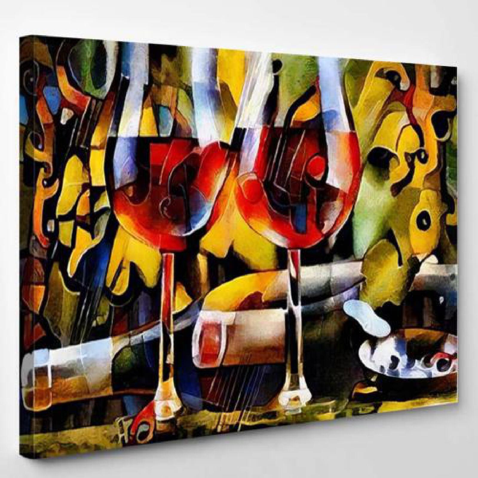 Wine Themes Style Cubism Bottles Glasses-xinru shop