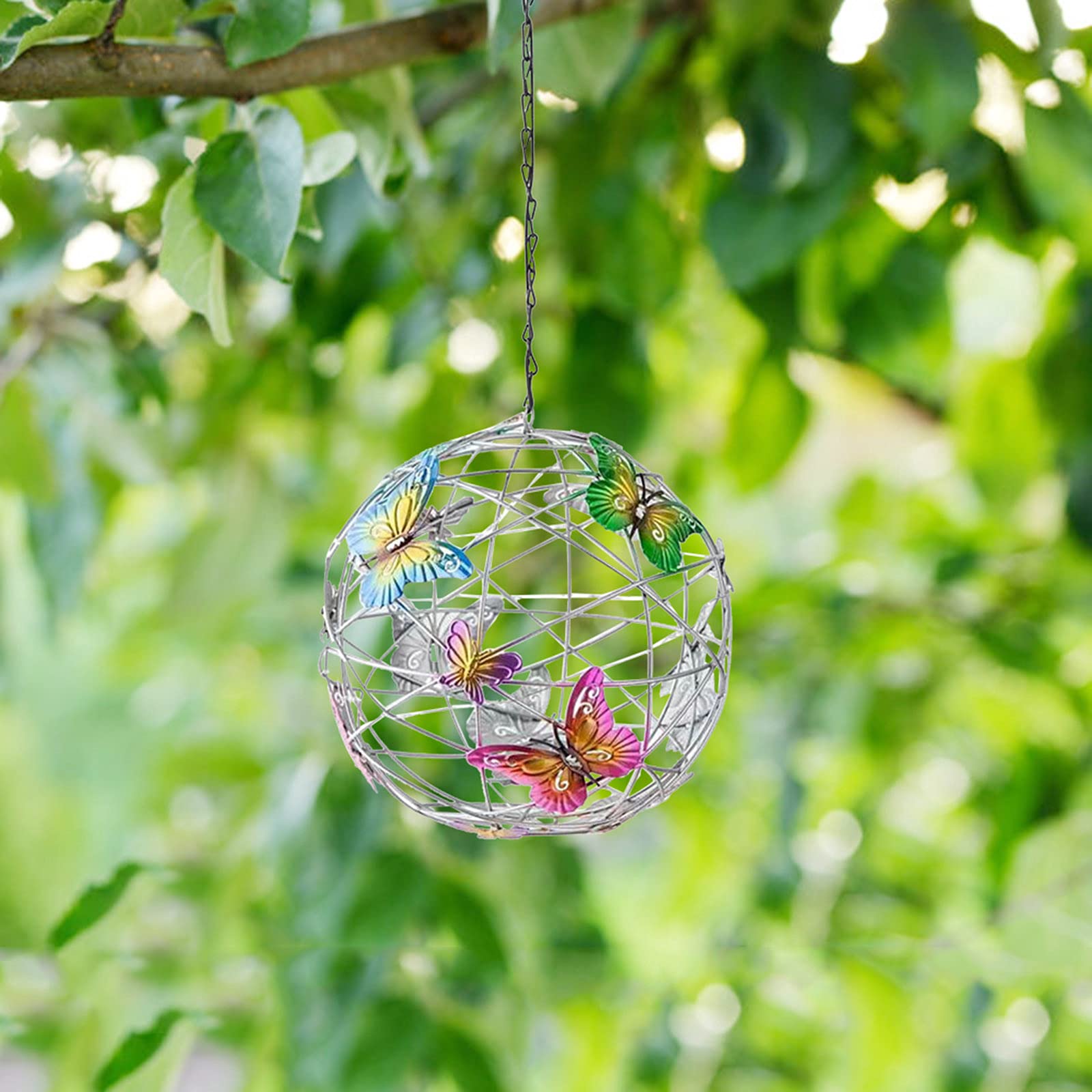 Solar Lighted Hanging Mesh Orb With Colorful Butterflies-xinru