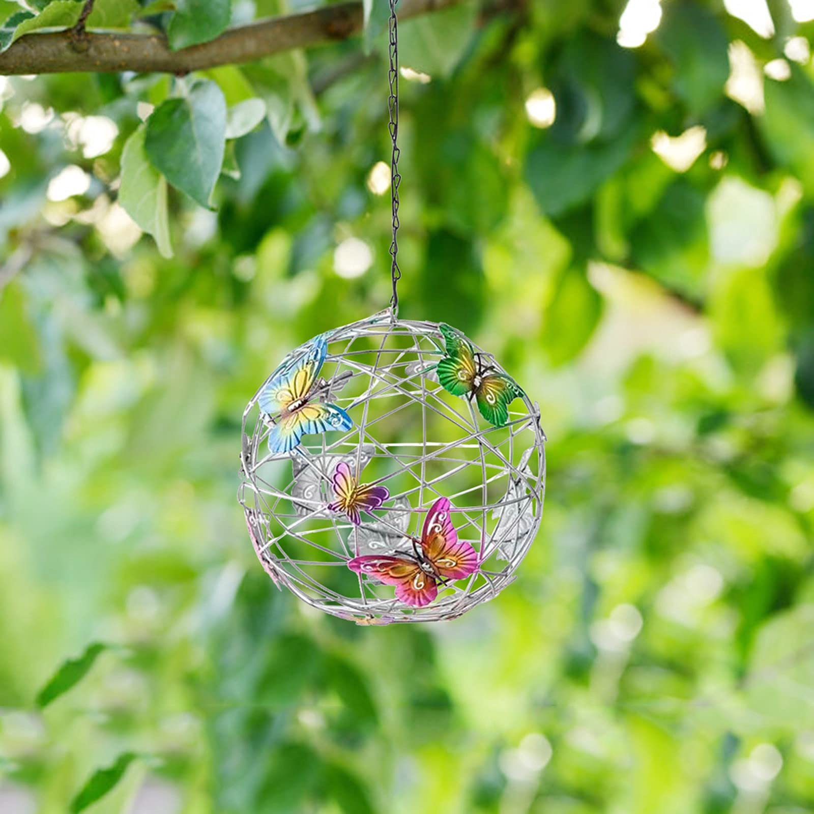 Solar Lighted Hanging Mesh Orb With Colorful Butterflies-xinru