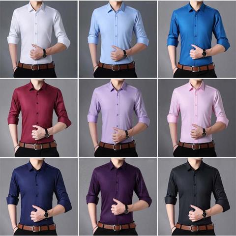 Men High Stretch Non-iron Anti-wrinkle Long Sleeve Business Standard Shirt-xinru