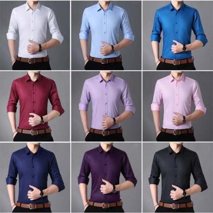 Men High Stretch Non-iron Anti-wrinkle Long Sleeve Business Standard Shirt-xinru