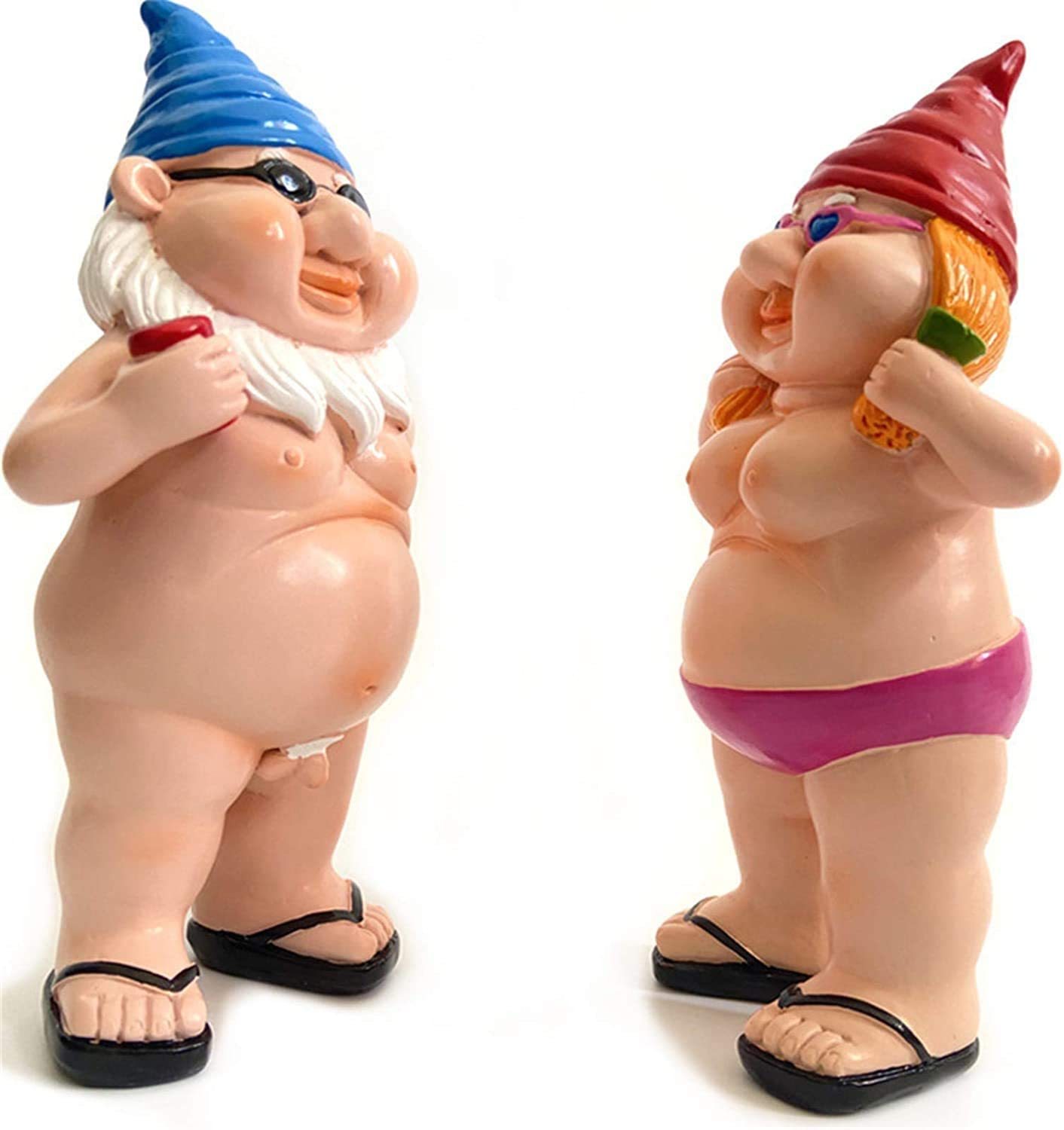 Pair Couple Garden Statue Naughty Gnome Funny Resin Figure Nudist Decor Ornament-xinru