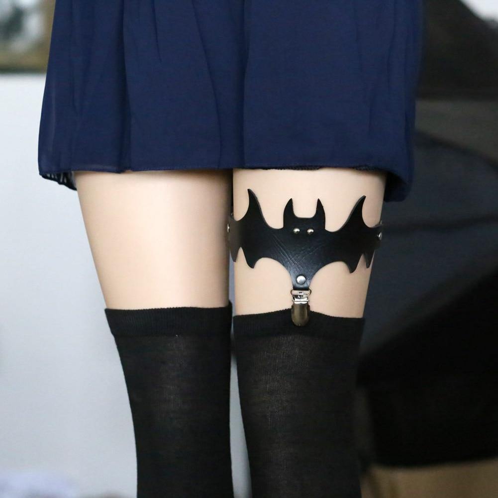 Lady Adjustable Halloween Bat Wing Thigh Leg Stockings Suspender Garter Belt-xinru