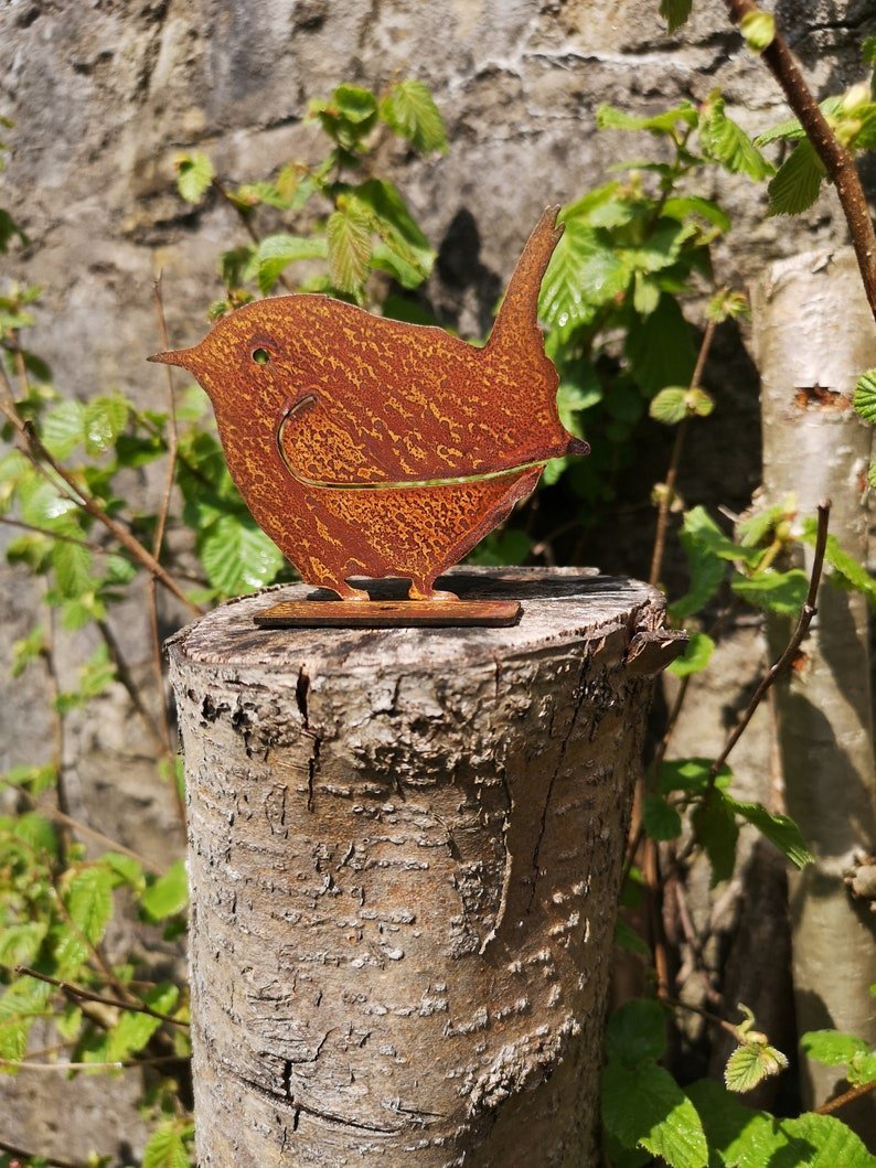Exterior Rustic Rusty Metal Robin Garden Fence Decorative Sculpture-xinru