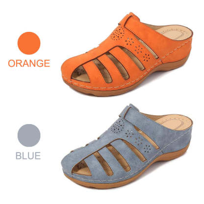 Hollow Out Closed Toe Wedges Backless Sandals-xinru shop