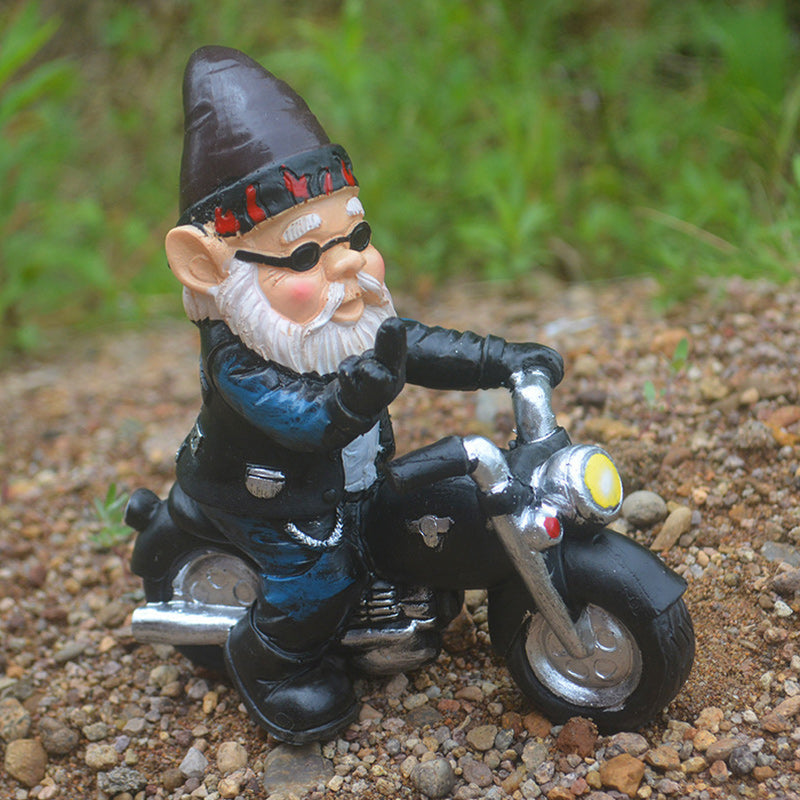 Gnome Dwarf Riding Motorcycle Garden Lawn Statue Ornament-xinru