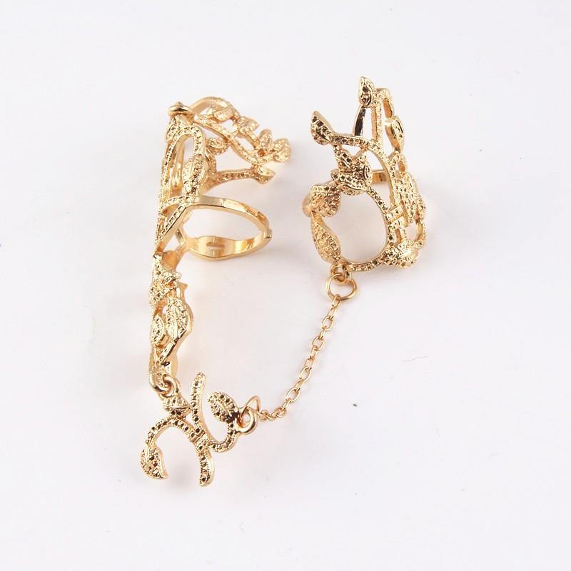 Crystal Flower Rhinestone Double Finger Rings-xinru