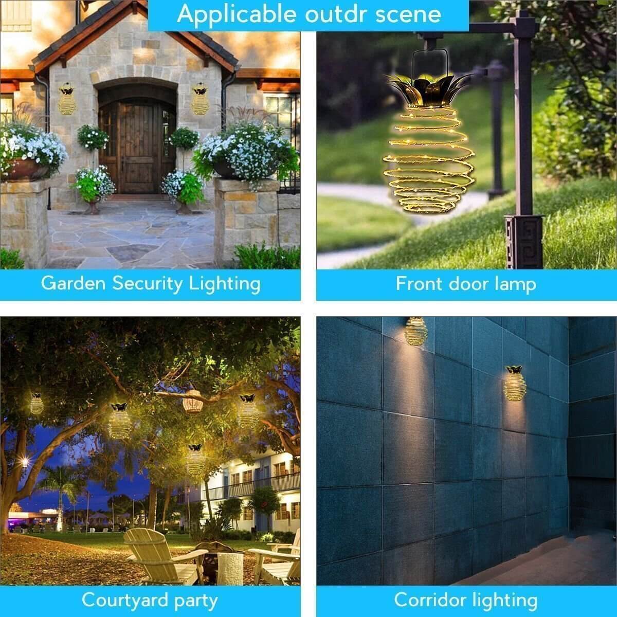 Solar Pineapple Iron Lantern LED Waterproof Hanging Lights Garden Decorative-xinru