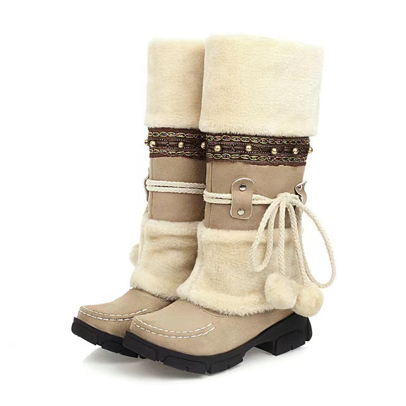 Suede Pom-Pom Snow Boots-xinru shop
