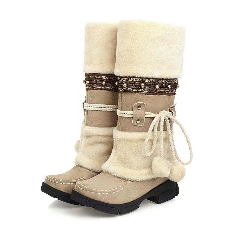 Suede Pom-Pom Snow Boots-xinru shop