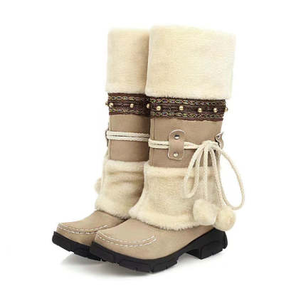 Suede Pom-Pom Snow Boots-xinru shop