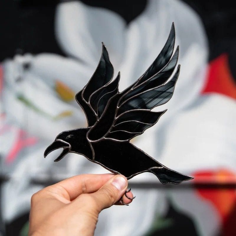 Raven Stained Glass Window Hanging-xinru