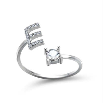 Golden Adjustable A-Z Personalized Initial Letter with Rhinestone Rings-xinru