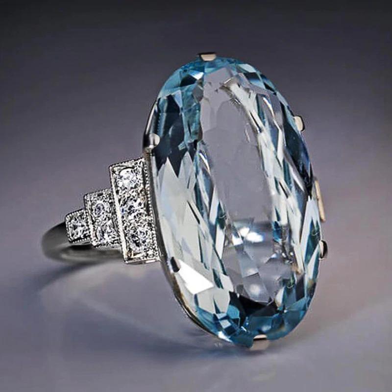 Dazzling Blue Zircon Ring with Side Rhinestone Accents-xinru