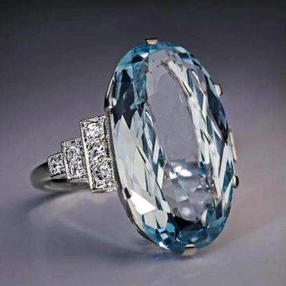 Dazzling Blue Zircon Ring with Side Rhinestone Accents-xinru