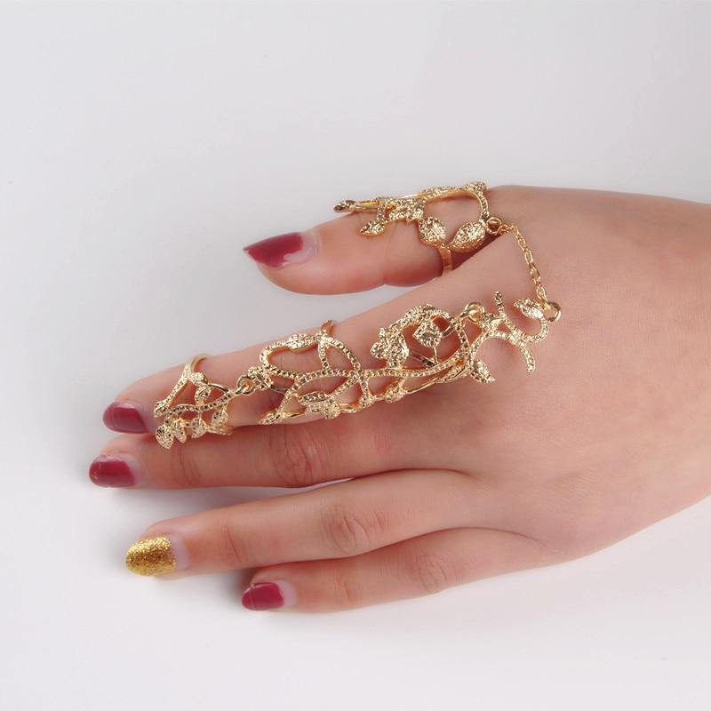 Crystal Flower Rhinestone Double Finger Rings-xinru