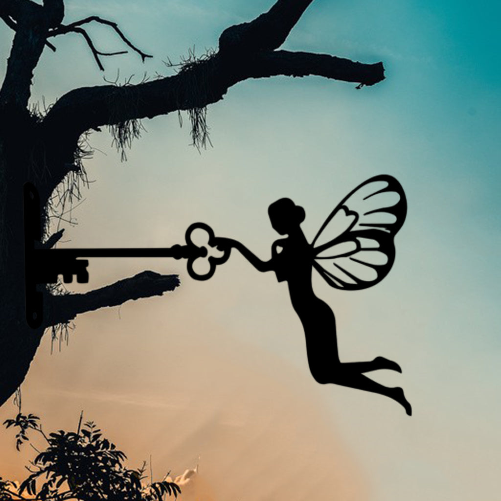 Metal Iron Rustic Sitting Fairy Silhouette Garden Home Wall Art Sculpture-xinru